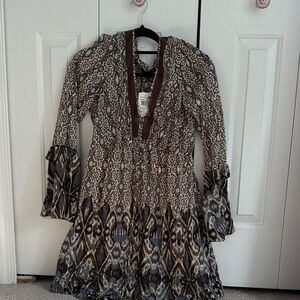 Sanctuary Print Dress with Brown and Blue Accents